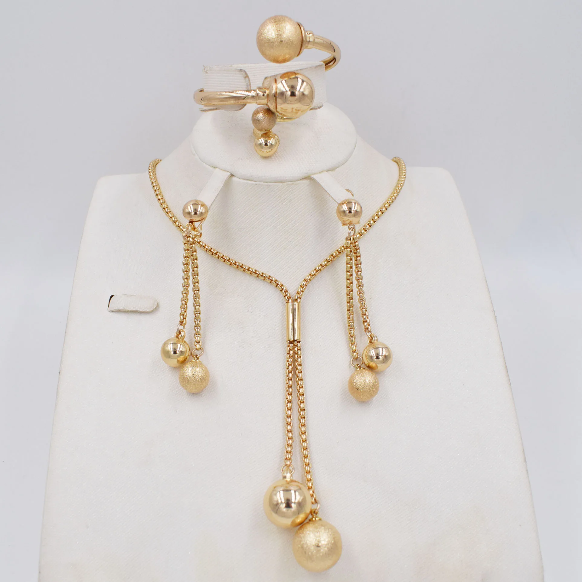 

African Wedding Jewelry Bead Necklace Earrings Ring Bracelet Gold Charm Women Bridal Jewelry Sets Accessories