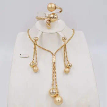 Buy OnlineAfrican Wedding Jewelry Bead Necklace  Earrings Ring Bracelet Gold Charm Women Bridal Jewelry Sets Accessories.