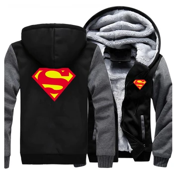 

Superman Clark Kent Jacket Sweatshirt Men Super Man Hoodies Zipper Winter Thick Fleece Coat Jackets Sportswear Black Streetwear