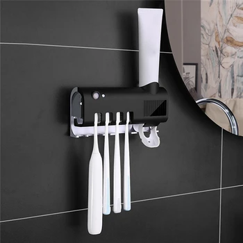 

Rechargeable UV Toothbrush Sterilizer Solar Power LED Disinfection Wall Mounted Toothbrush Holder Automatic toothpaste extrusion