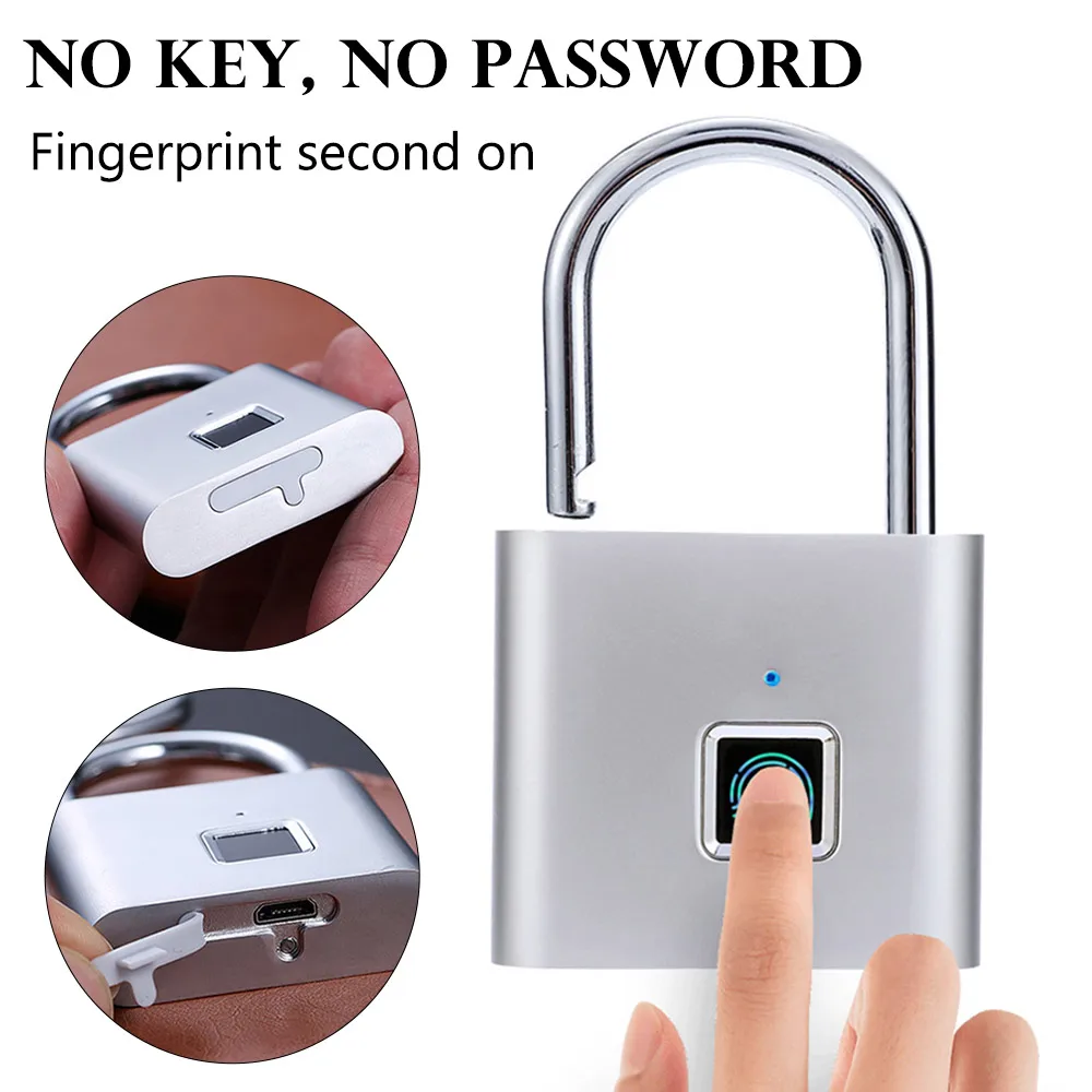 USB Rechargeable Quick Unlock/Easy Carry Smart Fingerprint Padlock
