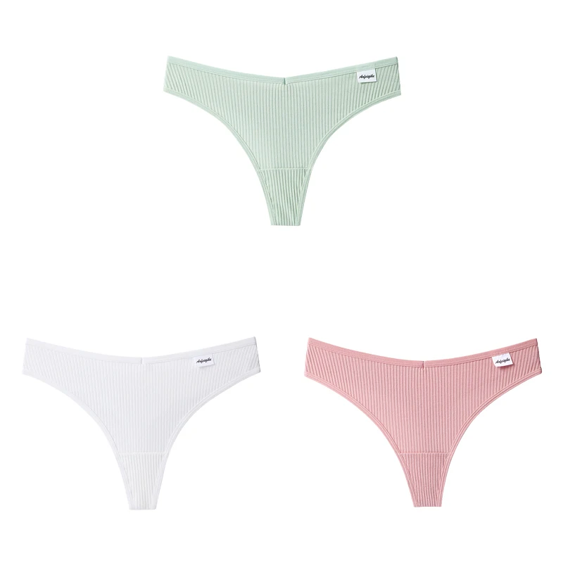 cotton underwear for women 3PCS/Set G-string Cotton Women's Underwear Sexy Panties Female Underpants Thong Solid Color Pantys Lingerie S-XL Plus Size high waisted cheeky panties Panties
