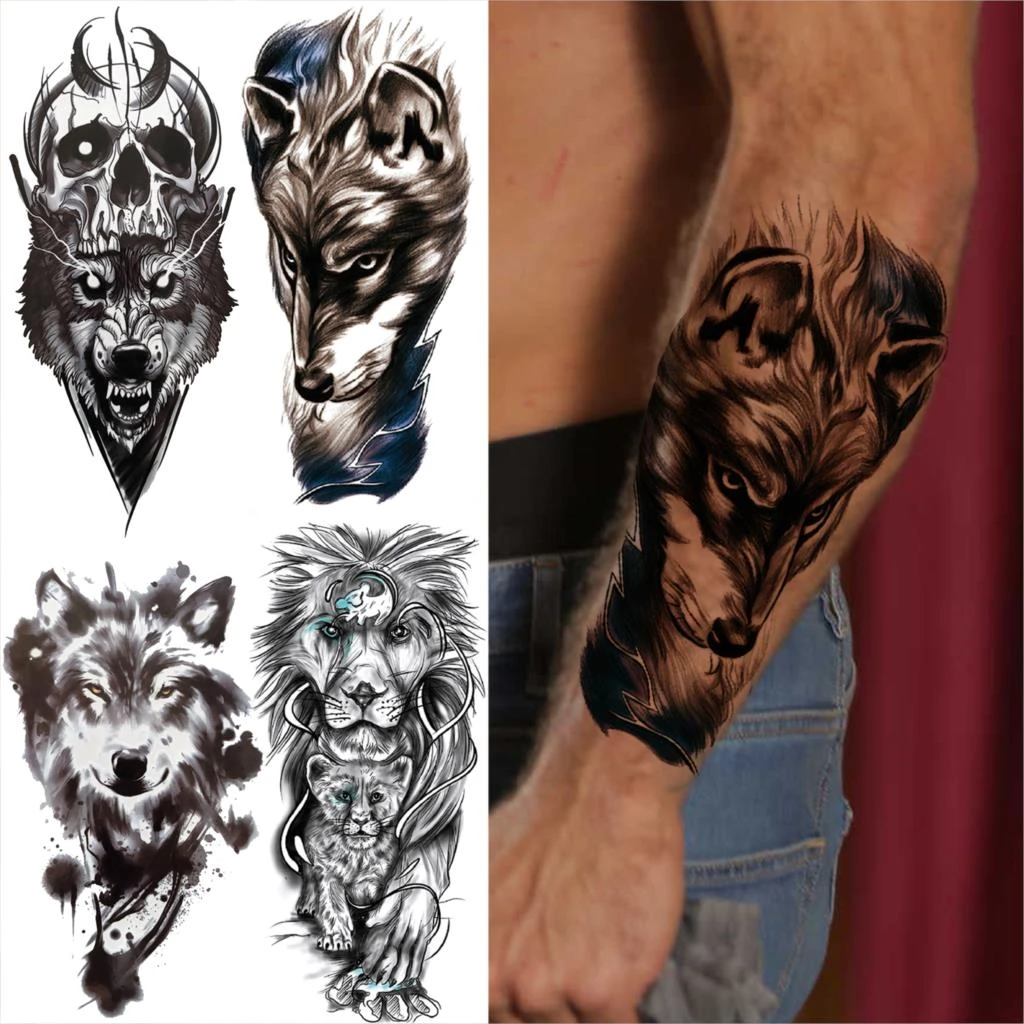 3d Forearm Wolf Temporary Tattoos For Men Women Adults Skull Lion Half Sleeve Fake Tatoos Waist Disposable Tattoo Stickers Temporary Tattoos Aliexpress