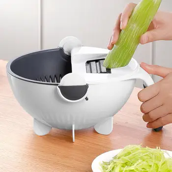 

Multifunctional Rotating Vegetable Cutter with Drain Kitchen Veggie Fruit Kitchen Basket Grater Crusher Tools Slicer F5W4