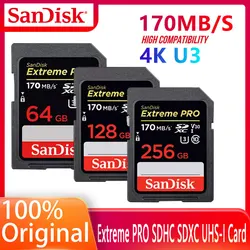 SanDisk tarjeta de UHS I Extreme PRO SDHC SDXC, 64GB, 128GB, 256GB, hasta 170 MB/s, Class10, C10, U3, V30, UHS I, 4K, 32GB, 95 MB/s