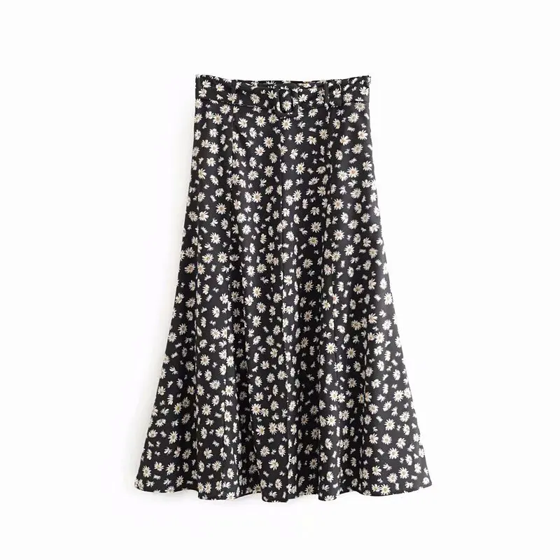 

2019 Women vintage daisy floral vestidos print split a line skirt faldas mujer ladies side zipper chic belt skirts QUN400