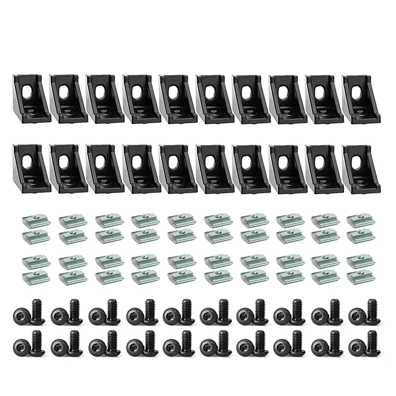 Conjunto do Conector do Perfil de Alumínio de 2023 Séries Suporte de Canto de 20 Peças Porcas de 40 Peças t e Parafuso Sextavado para o Perfil de Alumínio do Entalhe mm