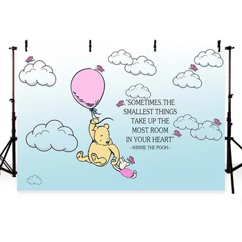 

Birthday Backdrop Bear Style White Clouds Blue Sky Balloons Custom Photo Backdrop Decor Photocall Backdrop Photo Studio