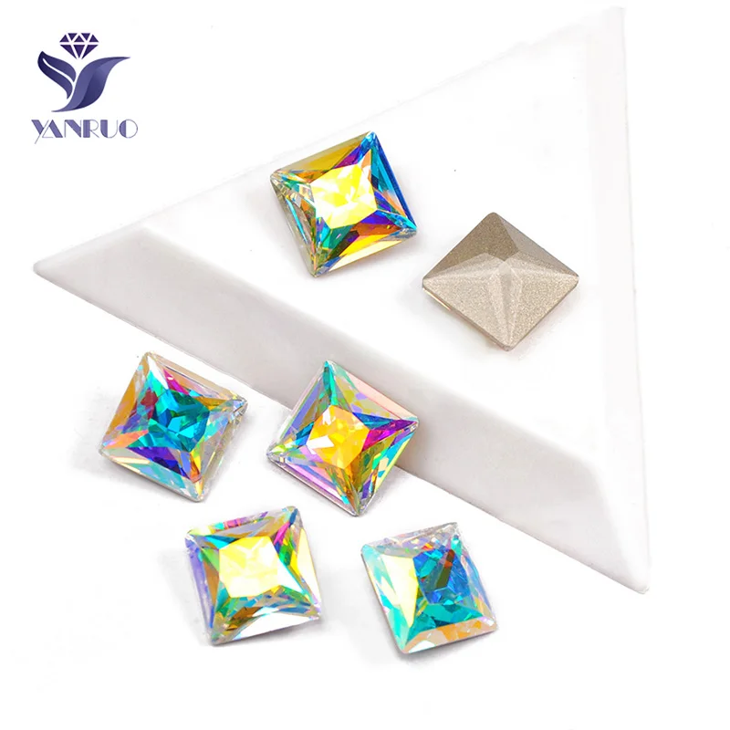 

YANRUO 4447 Princess Square Crystal AB Sparkly Crystal Sew On Square Stones Strass Crystal Studs Rhinestones For Clothes