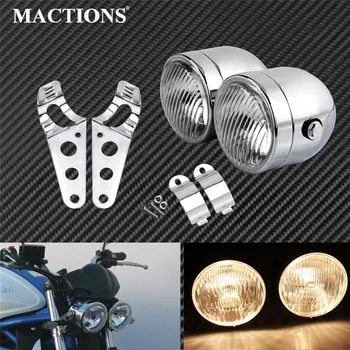 

Motorcycle Front Twins Dual Headlight Lamp Light W/ Bracket For Harley Cafe Racer Dual Sport Bad Boy Cross Bones Fat Boy Softail