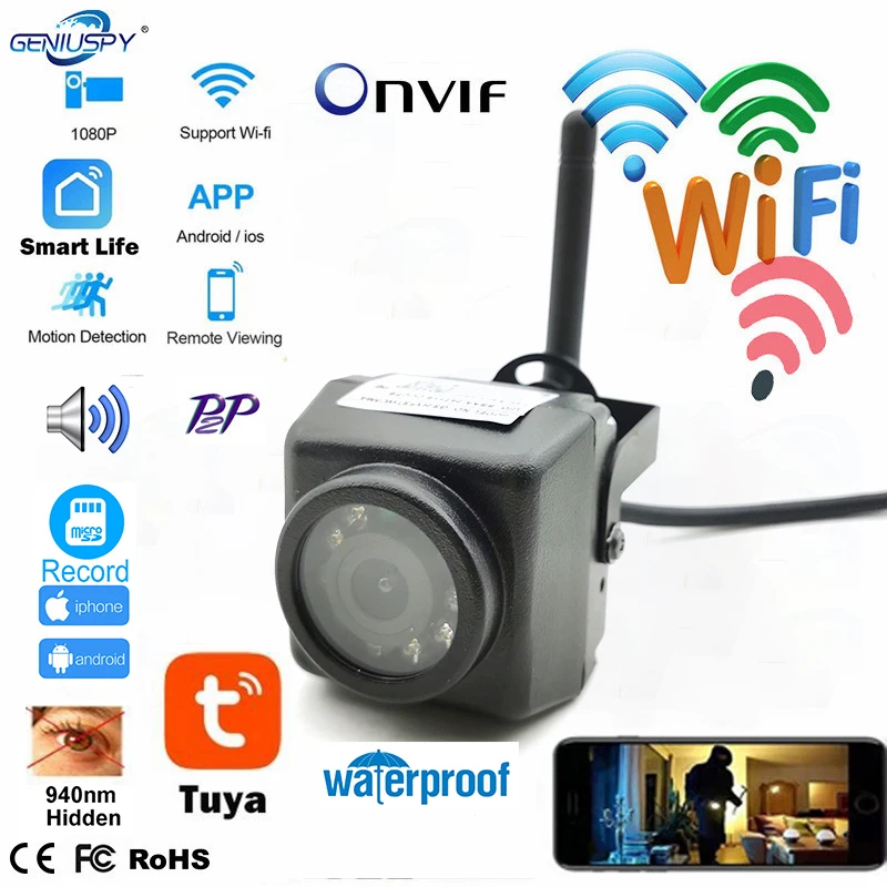 1080P 2 МП IP66 Водонепроницаемая миниатюрная ИК IP Wi-Fi камера ночного видения
