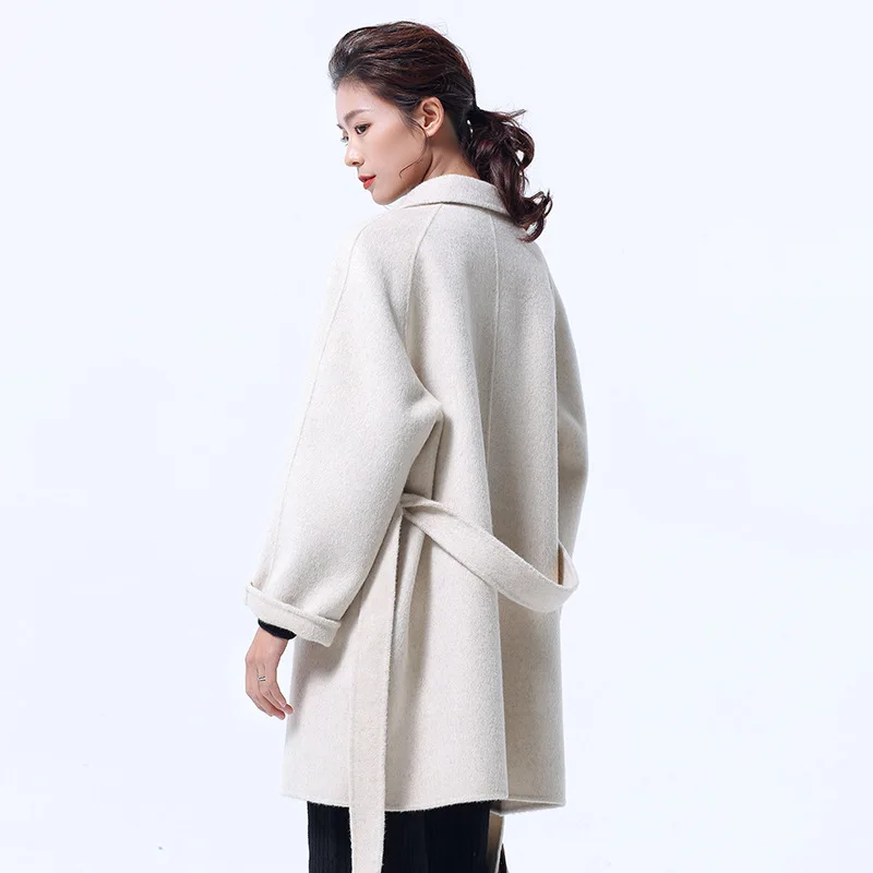Женское двухстороннее шерстяное пальто Свободное длинное в Корейском стиле из