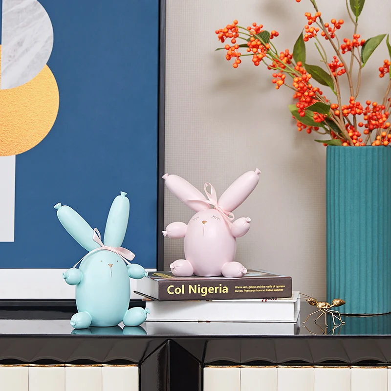  Jeff Koons Balloon Rabbit Cute Lovers Rabbit Resin Craftwork Figurines Creative Bedroom Ornaments V - 4000234176487