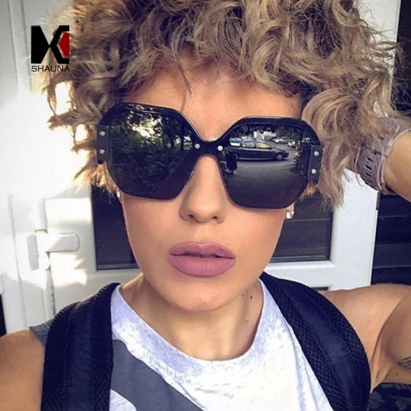 Женские и мужские очки в полуоправе SHAUNA с квадратными затемненными синими