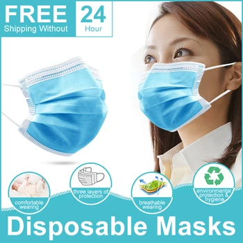 

Fast Delivery Hot Sale 3-layer Mask 50pcs Face Mouth Masks Non Woven Disposable Meltblown Cloth Masks Earloops Masks