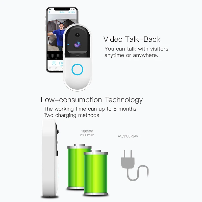  B50 WiFi Visual Door Phone Doorbell Camera Smart IP Video Intercom 720p PIR Wireless Security Camer