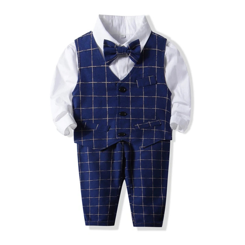 

Autumn Toddler Baby Boy Gentleman Outfits 3 Pcs Clothes Set Boy Plaid Print Shirt Plaid Vest Trousers Toddler Suit Set