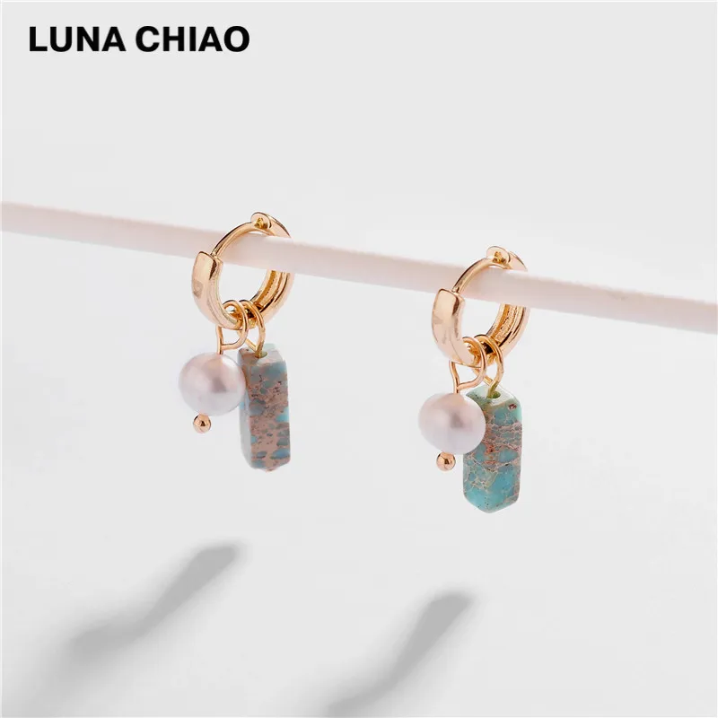 Blue LUNA CHIAO модные трендовые женские ювелирные изделия натуральный Чарм, подвеска из камня висячие серьги - Окраска металла: Blue