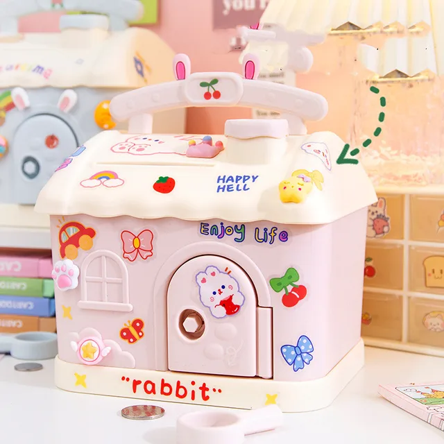 Unique Creative DIY Large House Piggy Bank PVC Unbreakable Money Saving Pot Coin Banks Coin Box With Key Gift Toy For Kids 6