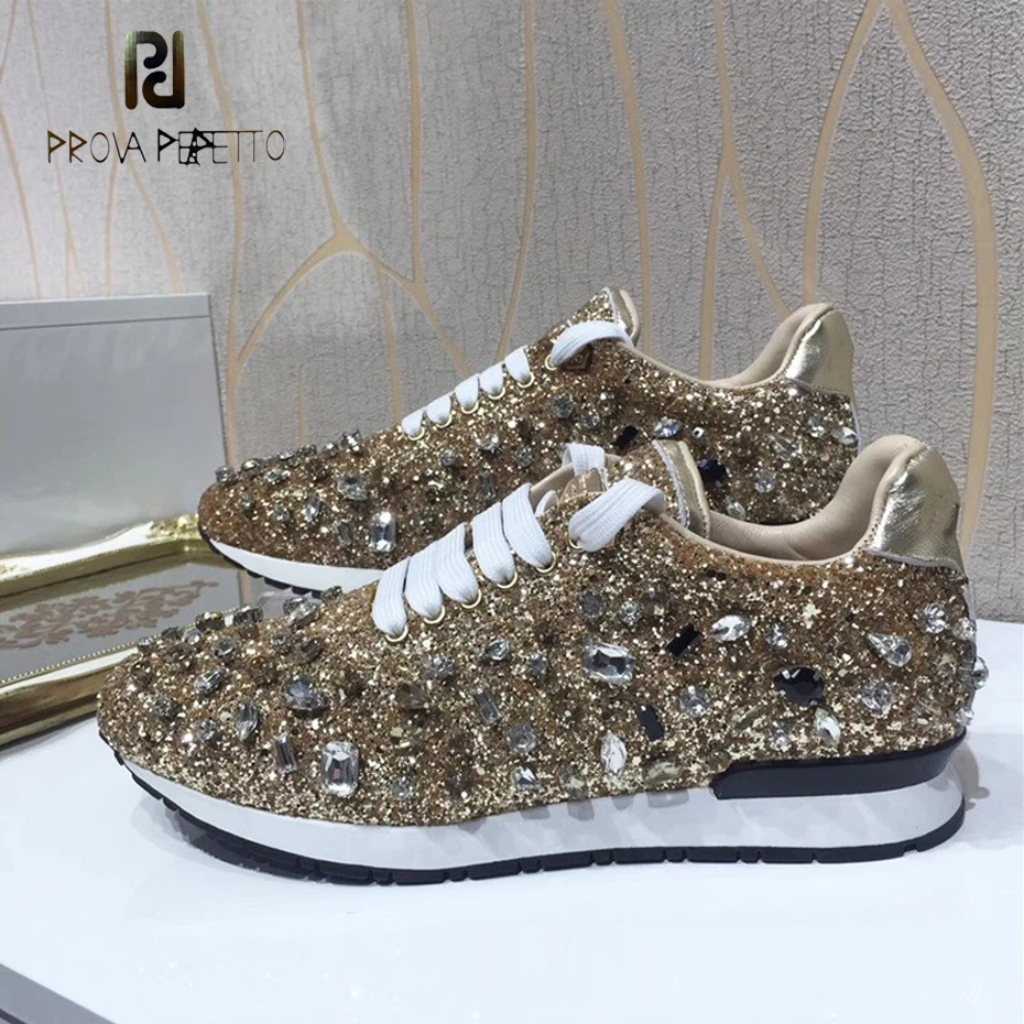 Prova Perfetto Bling Diamond женская повседневная обувь на шнуровке стразы кроссовки Sequine