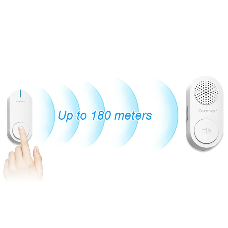 Cozoney Home Security Welcome Wireless Doorbell 180 Meter Remote Smart Chimes Doorbell Alarm 32 Tunes 3 Years BatteryLife