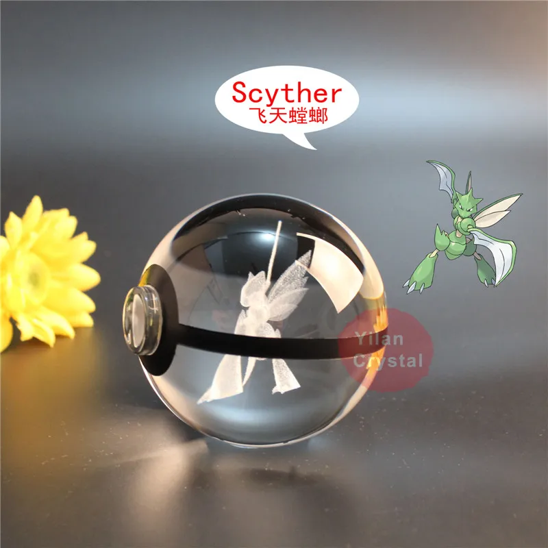 Стиль Pokemon Ball с гравировкой хрустальный шар для подарка с Led светильник - Цвет: scyther