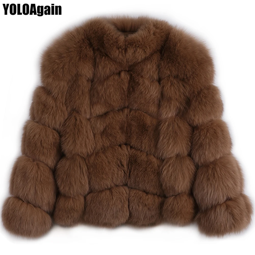 

YOLOAgain high quality women stand collar natural fox fur jacket winter fashion ladies real fox fur coat