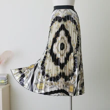 Весна лето Европейский принт геометрический ромба высокая эластичность плиссированные High Street трапециевидной формы женские длинные юбки