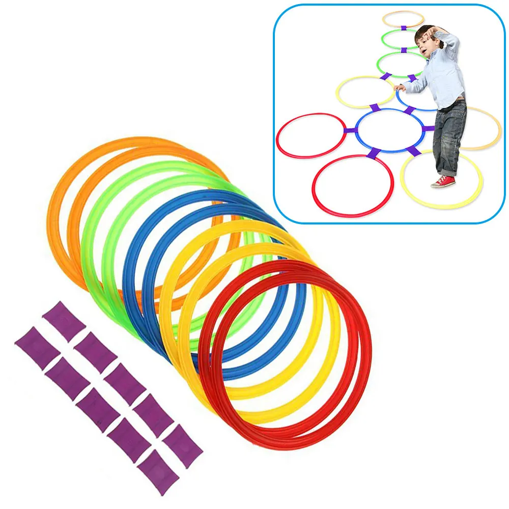 

Outdoor Kids Toys Lattice Jump Hopscotch Ring Set Game with 10 Hoops 10 Connectors for Outdoor Park Play Boys Girls J71