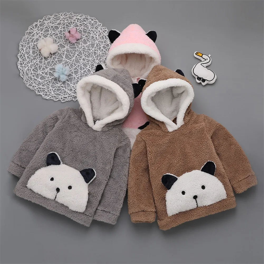 Лидер продаж года; Милые флисовые зимние теплые толстовки с ушками панды для маленьких мальчиков и девочек топ с длинными рукавами; свитер с меховым капюшоном верхняя одежда с подкладкой
