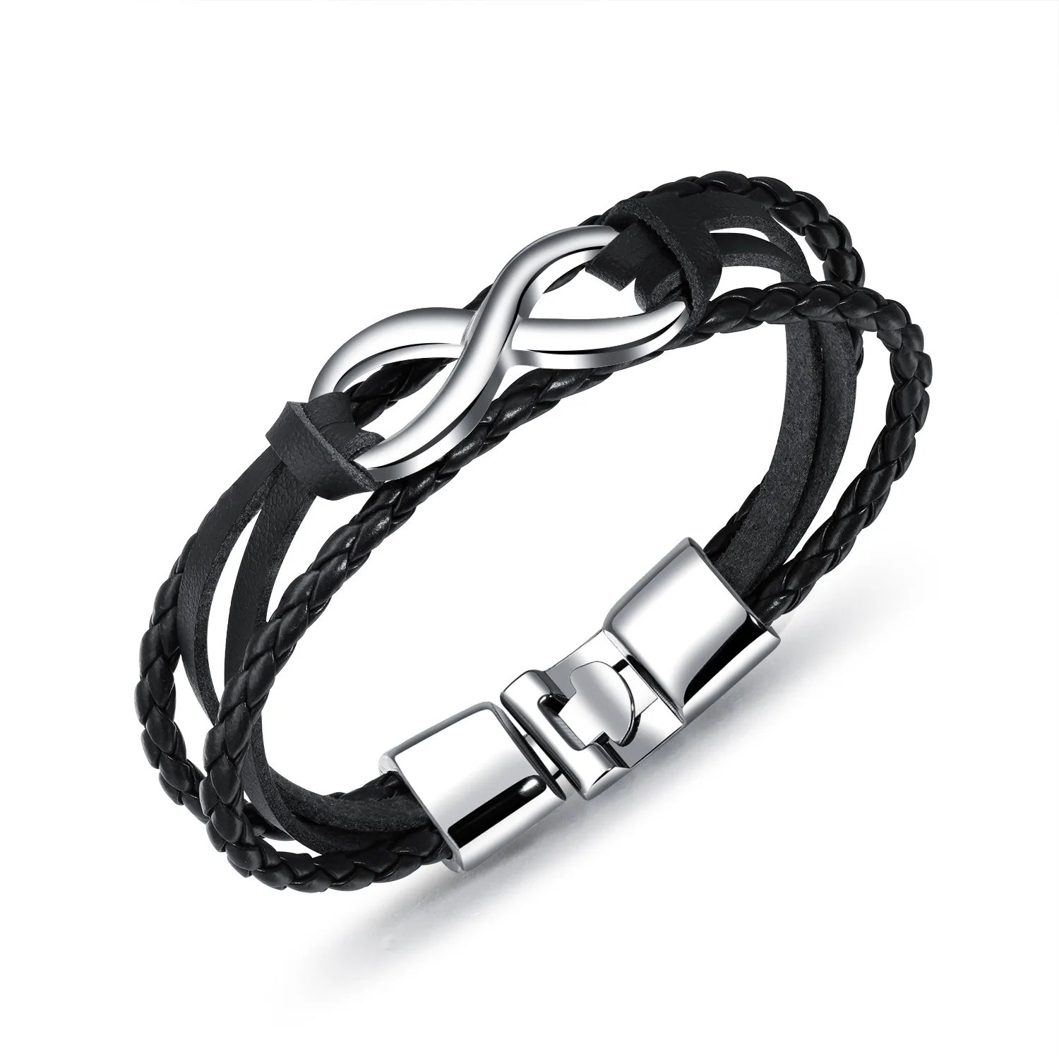 Black-Silver Бесконечный тканый кожаный браслет, многослойный Плетеный браслет, браслеты, подарок для Него, мужские ювелирные изделия - Окраска металла: Black-Silver