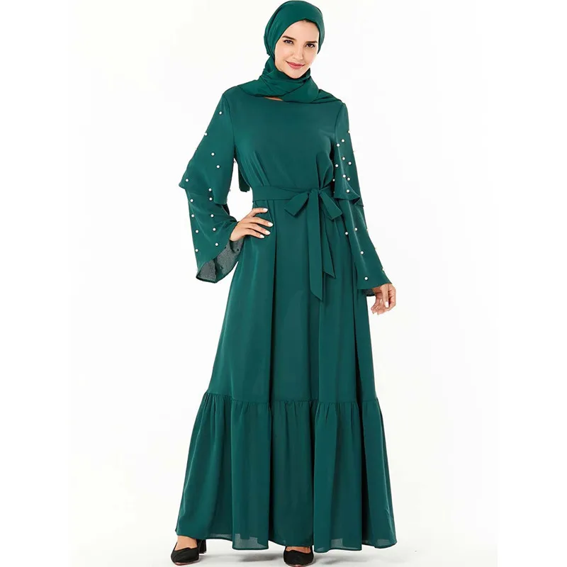 Зеленый Beading Arabic Abaya Dubai Muslim Hijab Dress Islamic Clothing For Women Jilbab Caftan Marocain Kaftan Turkish Dresses Ramadan - Цвет: Зеленый