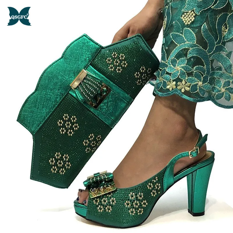 Mature Style New Arrival Nigerian Women Party Shoes Matching Bag Set New Italian design Ladies Shoe and Bag to Match in Green