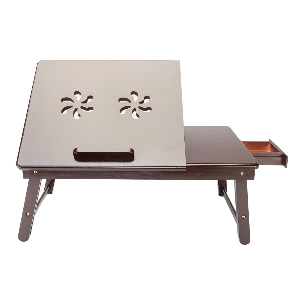 

Retro Double Flowers Pattern Adjustable Bamboo Lap Desk Tray Dark Coffee TB Sale