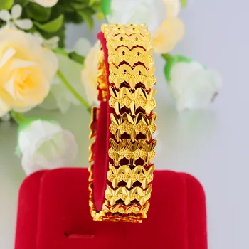 

Fashion Jewelry Domineering Wide Face Yellow Gold Filled Trendy Men's Bracelet Gift