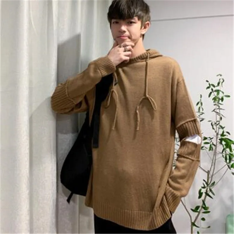 Pull homme толстовки с капюшоном, свитер для мужчин с длинным рукавом, мужские свитера-худи, повседневный Свободный вязаный пуловер для мужчин