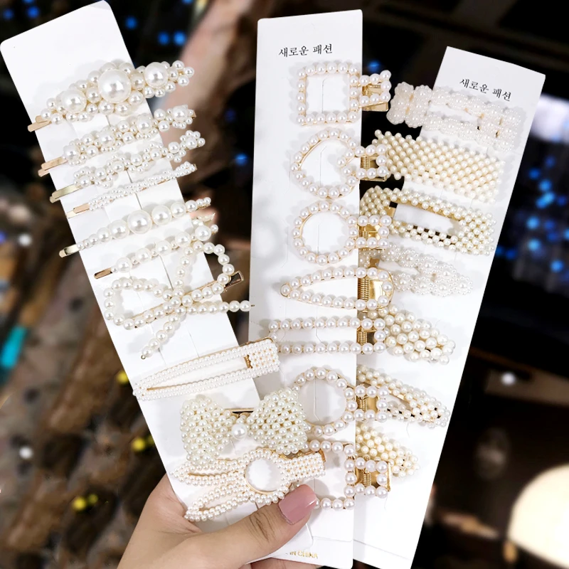

1set INS style Female pearl hair clip Handmade Elegant Women BB Side Clip Girl Hairpin Hair Styling Tools Accessories