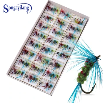 

Sougayilang 96pcs Trout Nymph Fly Fishing Lure Dry/Wet Flies Nymphs Ice Fishing Lures Artificial Bait with Boxed