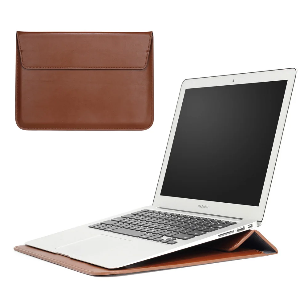 

PU Leather Sleeve Protector Bag For Macbook Air 13 A2179 Pro Retina 12 15 Laptop Case For XiaoMi Air 13.3 for Huawei Stand Cover