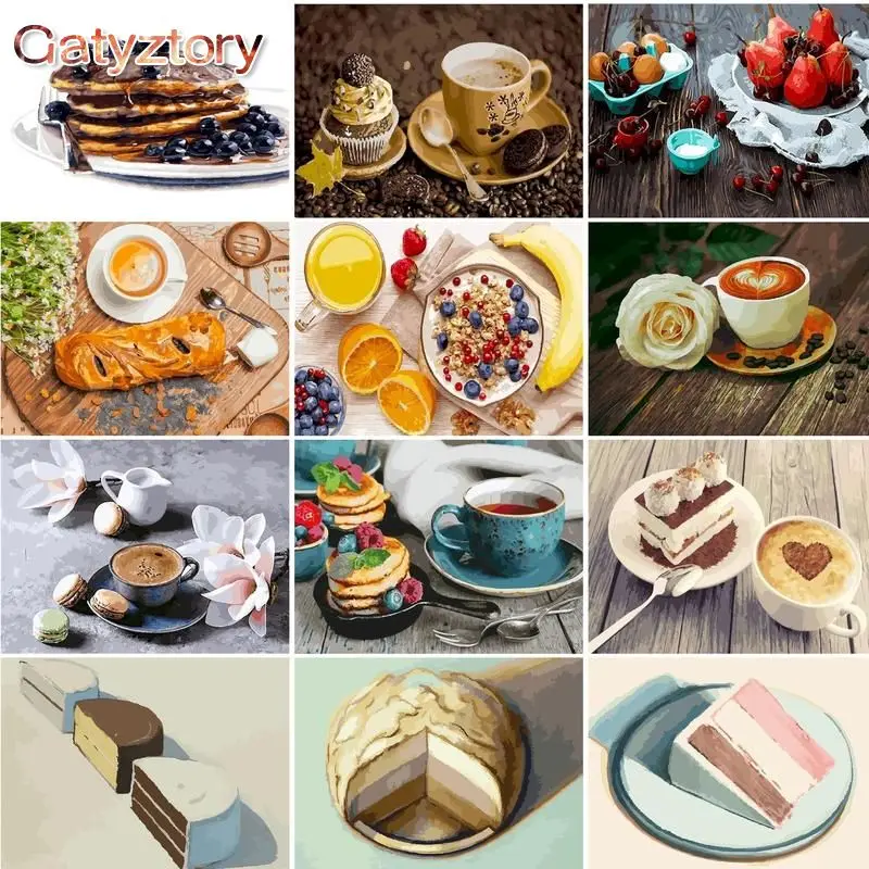 

GATYZTORY Coffee and cake DIY Pictures By Number food Kits Painting By Numbers Cup Drawing Hand Painted Art Gift Home Decor