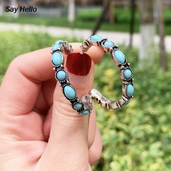 

SAY HELLO Vintage Ethic Turquoises Round Earrings for Women Geometric Stone Hoop Earrings Female Bohemian Earrings Brinco K2956