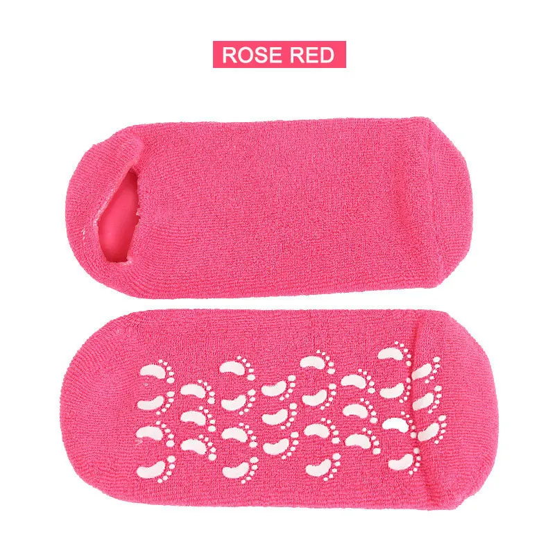 Гелевые спа-носки увлажняющие носки для ремонта и смягчения сухой для ступней с трещинами кожи с подкладкой эфирные масла и Нескользящие точки 2 шт - Цвет: ROSE RED