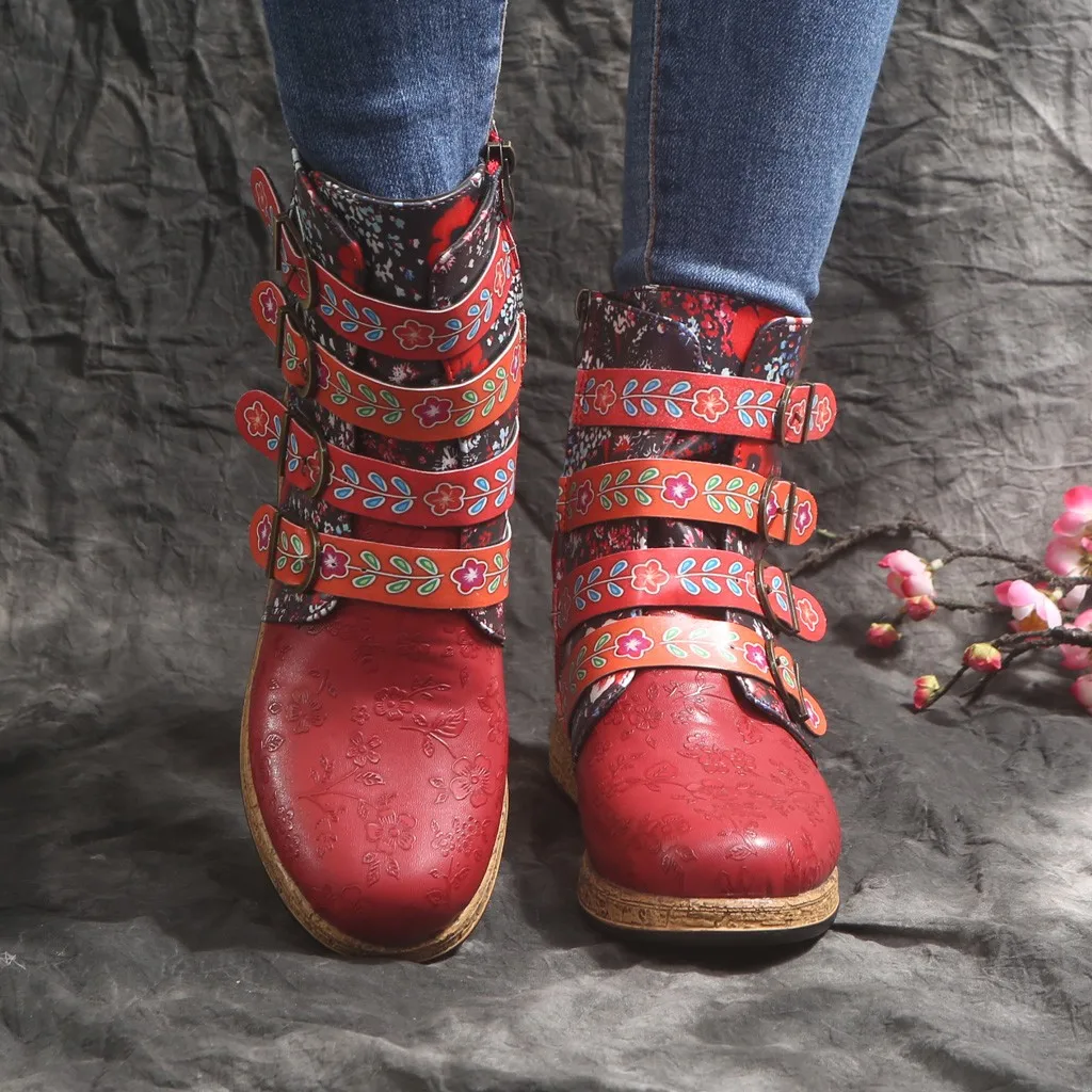 Sagace Leather Ankle Boots Women Vintage Red Boots Female Women Shoes Large Size Bottes Femmes Botas De Invierno Para Mujer Sagace Leather Ankle Boots Women Vintage Red Boots Female Women Shoes Large Size Bottes Femmes Botas De Invierno Para Mujer