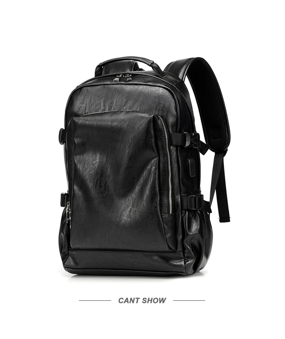 PU Leather Backpack USB Charger Men Bag Male Back Pack School Student Waterproof Laptop Bags Notebook Man 15.6 for Teenager Boys (13)
