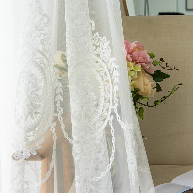 

European Style Embroidery White Voile Tulle Sheer Curtains Bedroom Window Curtain Living Room Rideaux Voilage Custom Size M147#4
