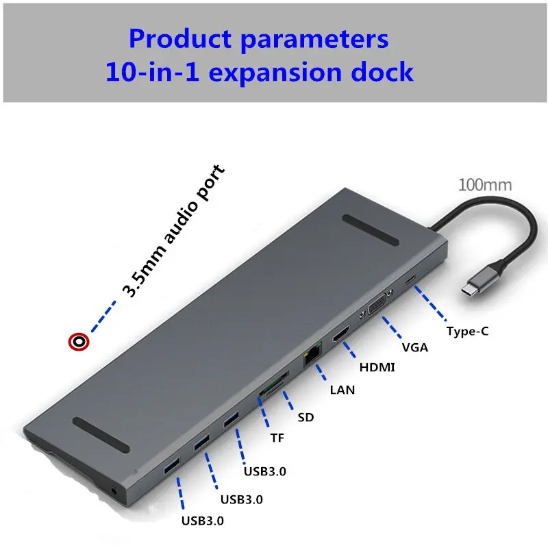 Концентратор-C USB3.0 концентратор Ethernet соединение тип-c PD для смартфона huawei Xiaomi MacBook Расширение Док-станция 4 к HDMI SD TF LAN - Цвет: Grey