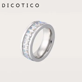 

Dicotico Simple Color Color Smooth Stainless Steel Square Cubic Zircon Rings For Women Wedding Bands Rings Femme Jewelry