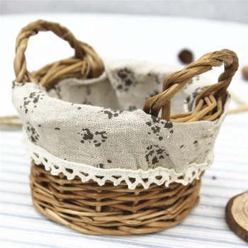 

Newly Straw Woven Storage Basket with Cloth Liner Handheld Fruit Sundries Flower Storage Basket TE889