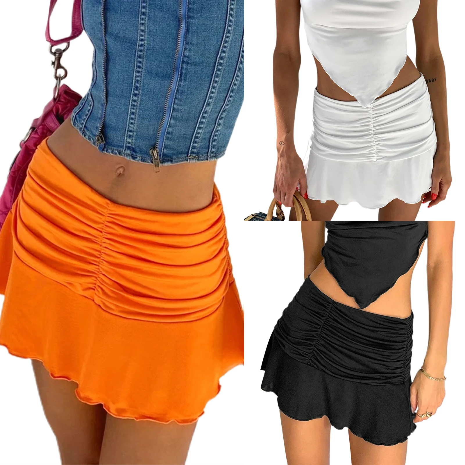 Falda con dobladillo de Casual plisado para mujer, Falda corta de Cintura elástica de Color sólido, de estilo joven en negro/blanco/naranja