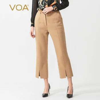 

VOA Double-Sided 14.75 Micron Fine Small Cashmere Foot Mouth Slit Hidden Button Pocket Camel Capri Weila Pants SK967